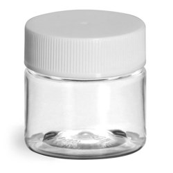 1/2 oz Clear PET Jars w/ White Ribbed Plastic Unlined Caps