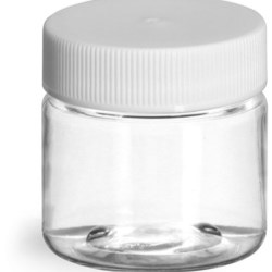 1 oz Clear PET Jars w/ White Ribbed Plastic Unlined Caps