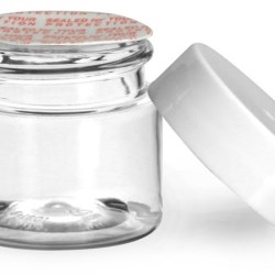 1/2 oz Plastic Jars, Clear PET Straight Sided Jars w/ White Smooth Induction Lined Caps