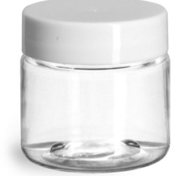 1 oz Plastic Jars, Clear PET Straight Sided Jars w/ White Smooth Induction Lined Caps