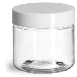 2 oz Plastic Jars, Clear PET Straight Sided Jars w/ White Smooth Induction Lined Caps