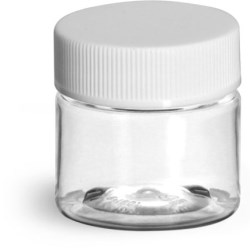 1/2 oz Clear PET Jars w/ White Ribbed Lined Caps