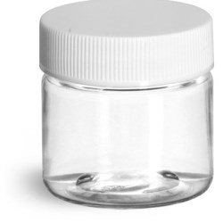 1 oz Clear PET Jars w/ White Ribbed Lined Caps