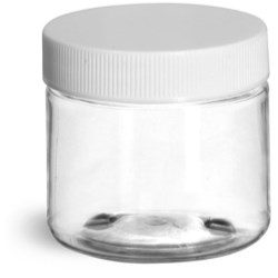 2 oz Clear PET Jars w/ White Ribbed Lined Caps