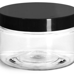 4 oz Clear PET Heavy Wall Jars w/ Black Smooth Plastic Lined Caps