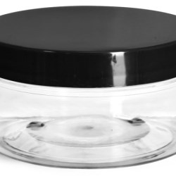 8 oz Clear PET Heavy Wall Jars w/ Black Smooth Plastic Lined Caps