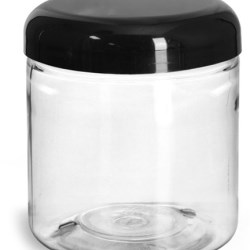 8 oz Plastic Jars, Clear PET Straight Sided Jars w/ Black Smooth Lined Plastic Dome Caps