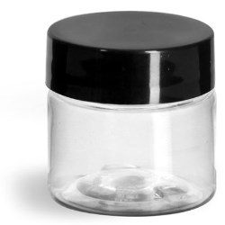 1/2 oz Clear PET Straight Sided Jars w/ Black Smooth Plastic Lined Caps