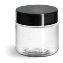 1 oz Clear PET Straight Sided Jars w/ Black Smooth Plastic Lined Caps