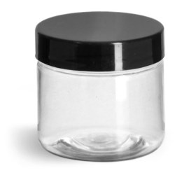 2 oz Clear PET Straight Sided Jars w/ Black Smooth Plastic Lined Caps