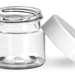 1/2 oz Clear PET Straight Sided Jars w/ White Smooth Plastic Lined Caps