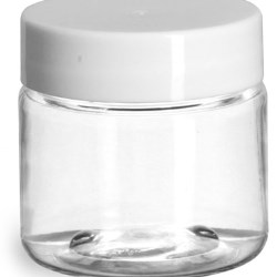 1 oz Clear PET Straight Sided Jars w/ White Smooth Plastic Lined Caps