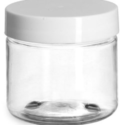 2 oz Clear PET Straight Sided Jars w/ White Smooth Plastic Lined Caps