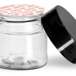 1/2 oz Clear PET Jars w/ Black Smooth Plastic Lined Caps