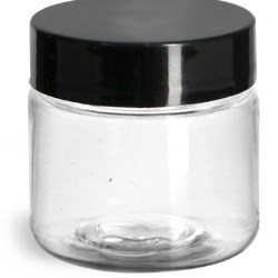 1 oz Clear PET Jars w/ Black Smooth Plastic Lined Caps