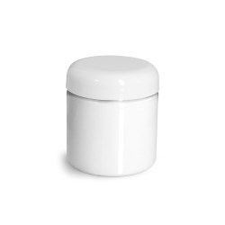 4 oz Plastic Jars, White PET Straight Sided Jars w/ White Lined Dome Caps