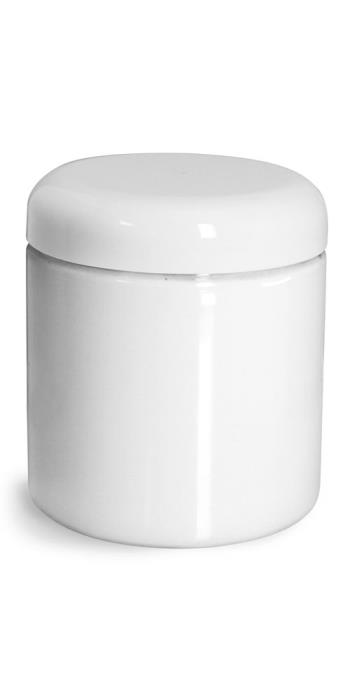 8 oz Plastic Jars, White PET Straight Sided Jars w/ White Lined Dome Caps