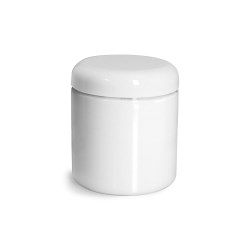 8 oz Plastic Jars, White PET Straight Sided Jars w/ White Lined Dome Caps