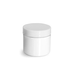 2 oz Plastic Jars, White PET Straight Sided Jars w/ White Smooth Plastic Lined Caps