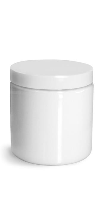 8 oz Plastic Jars, White PET Straight Sided Jars w/ White Smooth Plastic Lined Caps