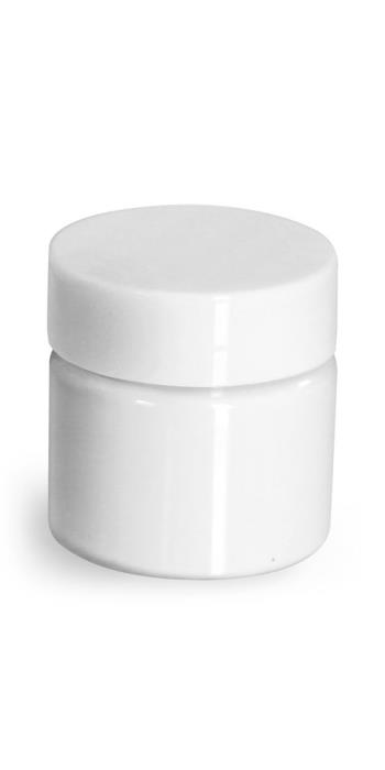 1/2 oz Plastic Jars, White PET Straight Sided Jars w/ White Smooth Unlined Caps