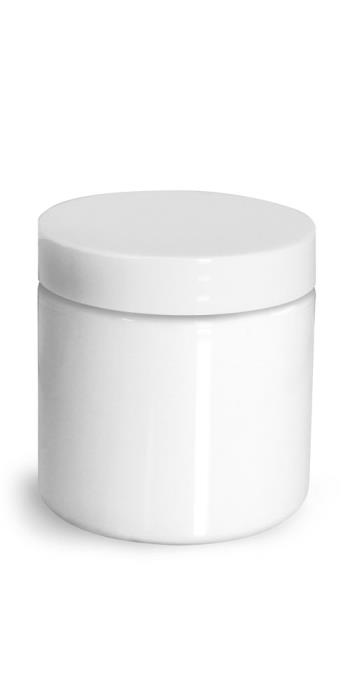 4 oz Plastic Jars, White PET Straight Sided Jars w/ White Smooth Unlined Caps