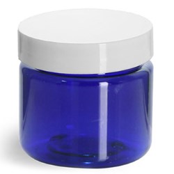 1/2 oz Blue PET Straight Sided Jars w/ White Smooth Plastic Lined Caps