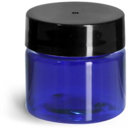 1/2 oz Blue PET Straight Sided Jars w/ Black Smooth Plastic Lined Caps