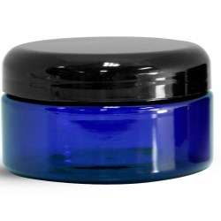 8 oz Blue PET Heavy Wall Jars w/ Black Dome Caps