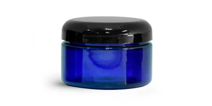 4 oz Blue PET Heavy Wall Jars w/ Black Dome Caps