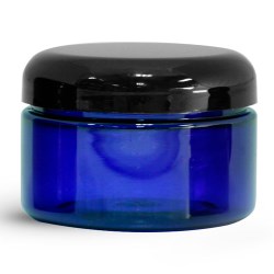 4 oz Blue PET Heavy Wall Jars w/ Black Dome Caps