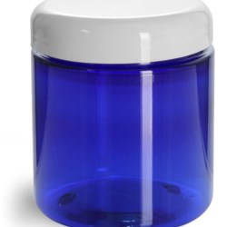 8 oz PET Plastic Jars, Blue Straight Sided Jars w/ White Dome Lined Caps