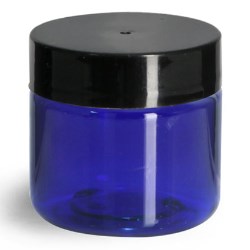 1 oz Blue PET Straight Sided Jars w/ Black Smooth Plastic Lined Caps