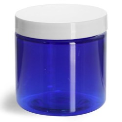 4 oz Blue PET Straight Sided Jars w/ White Smooth Plastic Lined Caps