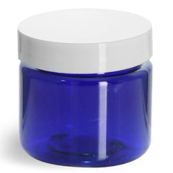 1 oz Blue PET Straight Sided Jars w/ White Smooth Plastic Lined Caps