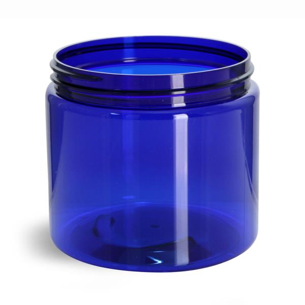 16 oz PET Plastic Jars, Blue Straight Sided Jars (Bulk), Caps Not Included