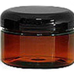 4 oz Plastic Jars, Amber PET Heavy Wall Jars w/ Lined Black Dome Caps