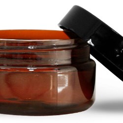 2 oz Amber PET Heavy Wall Jars w/ Black Smooth Plastic Lined Caps