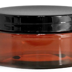 8 oz Amber PET Heavy Wall Jars w/ Black Smooth Plastic Lined Caps