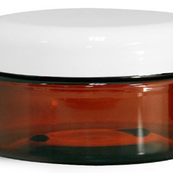 8 oz Plastic Jars, Amber PET Heavy Wall Jars w/ Lined White Dome Caps