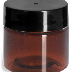 1/2 oz Amber PET Straight Sided Jars w/ Black Smooth Plastic Lined Caps