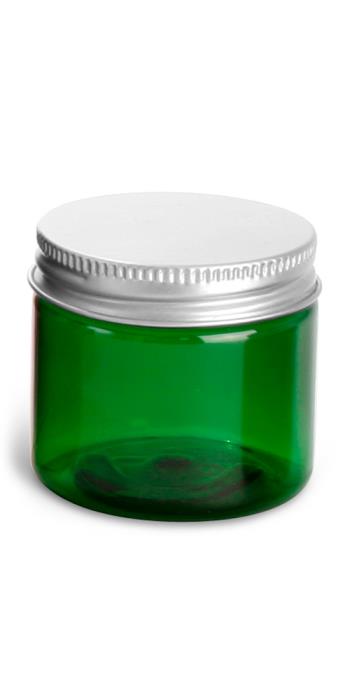 2 oz Green PET Straight Sided Jars w/ F217 Lined Aluminum Caps