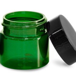 1/2 oz Green PET Straight Sided Jars w/ Black Smooth Plastic Lined Caps