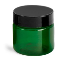 1 oz Green PET Straight Sided Jars w/ Black Smooth Plastic Lined Caps