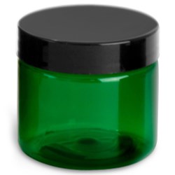 2 oz Green PET Straight Sided Jars w/ Black Smooth Plastic Lined Caps