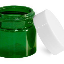 1/2 oz Green PET Straight Sided Jars w/ White Smooth Plastic Lined Caps