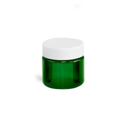 1 oz Green PET Straight Sided Jars w/ White Smooth Plastic Lined Caps