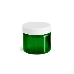 2 oz Green PET Straight Sided Jars w/ White Smooth Plastic Lined Caps