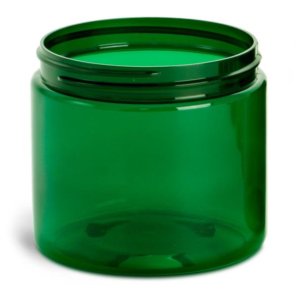 16 oz Green PET Straight Sided Jars  (Bulk), Caps Not Included