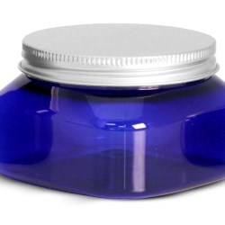 8 oz Blue PET Square Jars w/ Aluminum Lined Caps